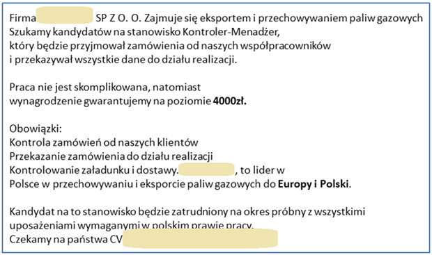 Przykładowa oferta pracy. Źródło: ZBP